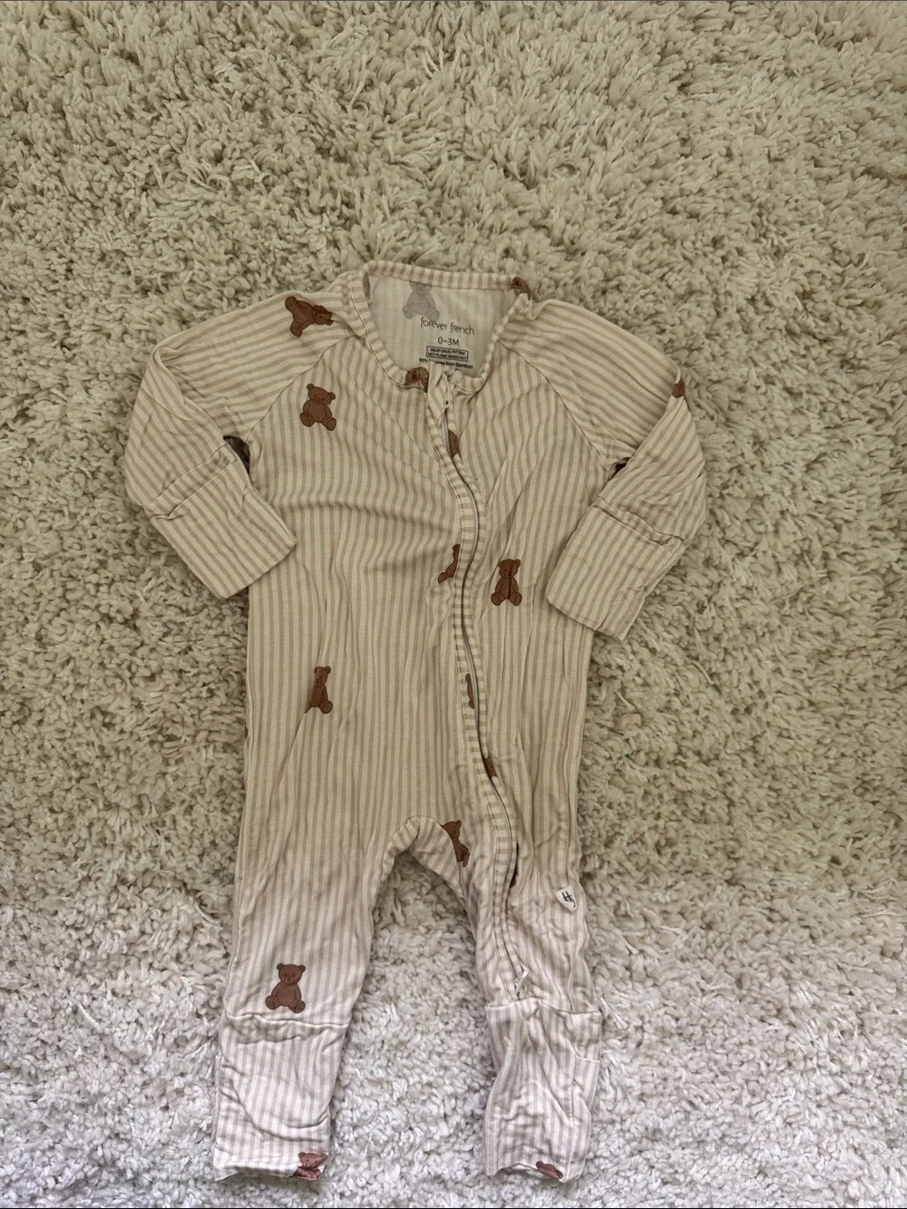 Forever French Beige Striped Bear Print One-Piece convertible